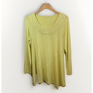 Soft Surroundings Top Women’s M Yellow Glass Crystal Tunic Long Sleeve Stretch
